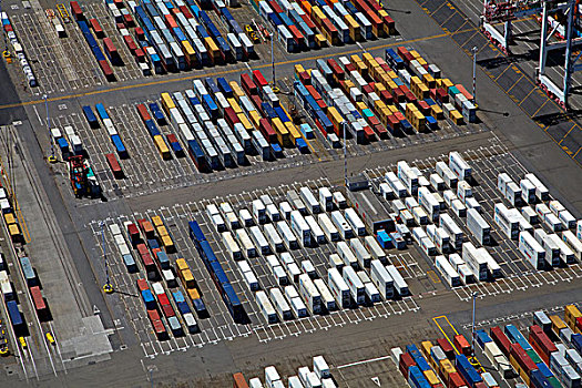 堆积,运输,货箱,集装箱码头,惠灵顿,北岛,新西兰,航拍