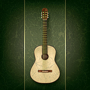 木吉他,低劣,绿色背景