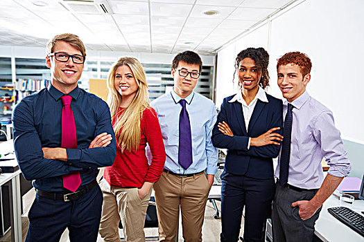 企业团队,年轻人,站立,多种族,团队,办公室