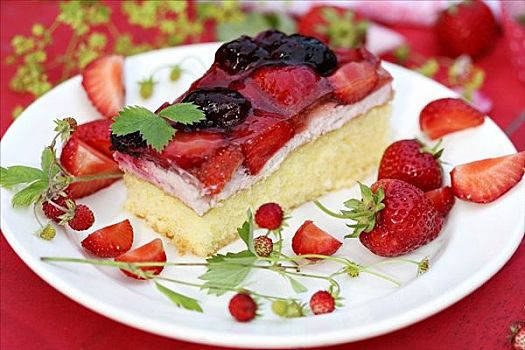 块,草莓,黑莓蛋糕