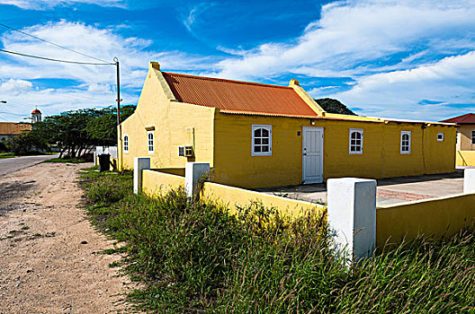 黄色,房子,围栏,院落,阿鲁巴,安的列斯群岛,小安的列斯群岛,加勒比