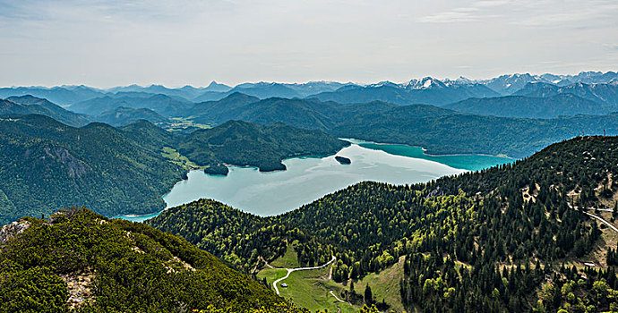 风景,湖,阿尔卑斯山,顶峰,上巴伐利亚,巴伐利亚,德国,欧洲