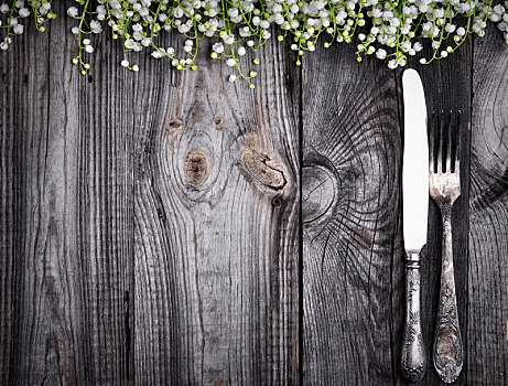 餐具,灰色,木质,表面,留白,中间