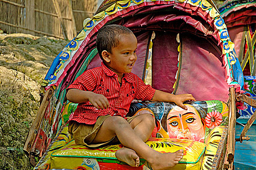 孩子,玩,座椅,人力车,孟加拉,十二月,2007年