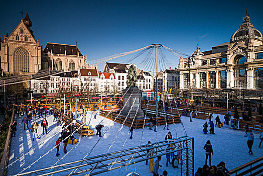 比利时,安特卫普,滑冰场,冬天