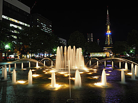 喷泉,大通公园,北海道,日本