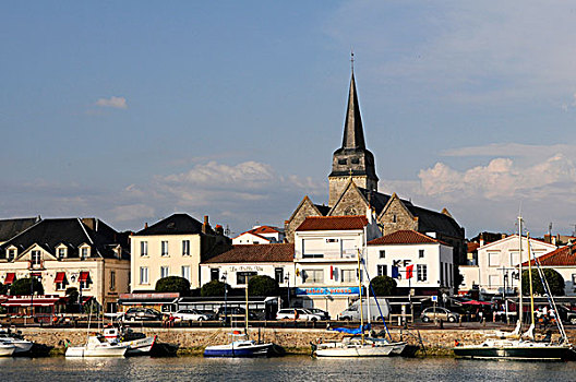 法国,卢瓦尔河地区,圣徒,教堂,前景,泊船,码头