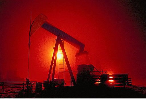 石油井架,日落,靠近,赤鹿,艾伯塔省,加拿大