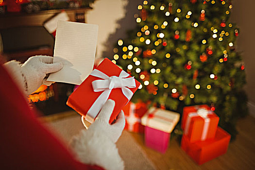圣诞老人,拿着,纸,礼物