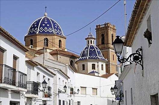 历史,中心,屋顶,穹顶,蓝色,教堂,白色海岸,阿利坎特,西班牙,欧洲