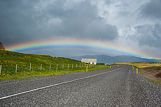 道路,彩虹,房子,南海岸,冰岛,欧洲