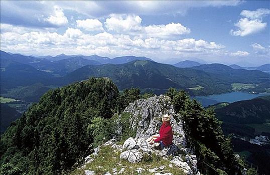 山峰,远足者,萨尔茨卡莫古特,奥地利,欧洲