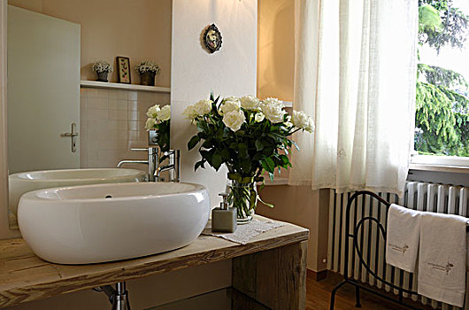 台面,水槽,花瓶,白色,玫瑰,乡村,木质,盥洗盆