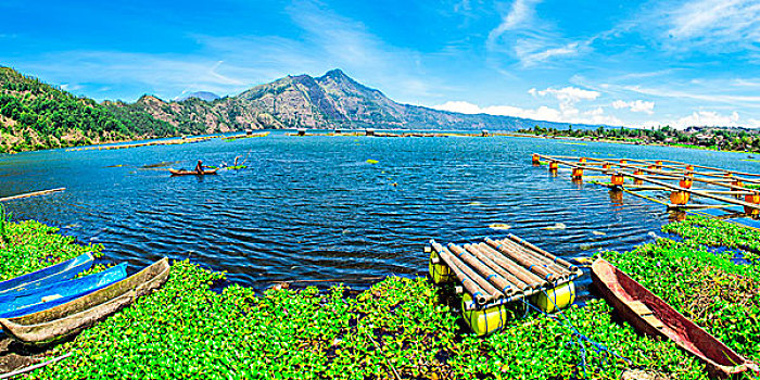 湖,巴图尔,渔民,巴厘岛,印度尼西亚,亚洲