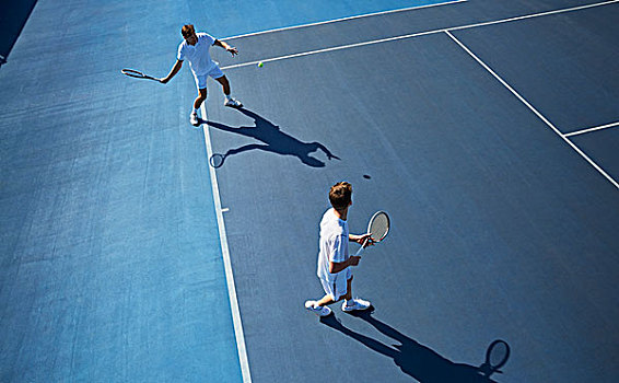 年轻,网球手,玩,网球,晴朗,蓝色,网球场
