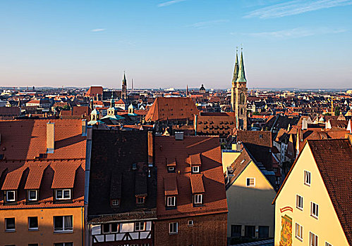 风景,城堡,历史,中心,正面,教堂,后面,纽伦堡,中间,弗兰克尼亚,巴伐利亚,德国,欧洲