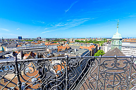 俯视,城市,铁,露台,圆塔,哥本哈根,丹麦
