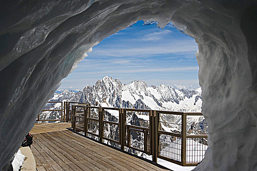 冰,隧道,离开,顶峰,下降,山谷,布兰奇,夏蒙尼,山丘,阿尔卑斯山,法国,欧洲