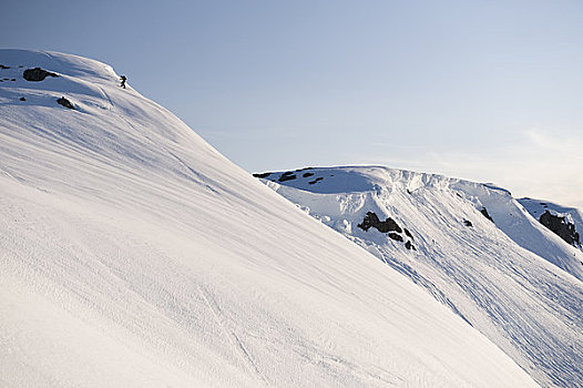 边远地区,滑雪者,顶峰,靠近,阿拉斯加