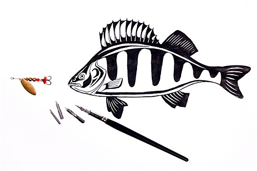 钓鱼,金属,诱饵,钢笔,墨水,绘画,鱼