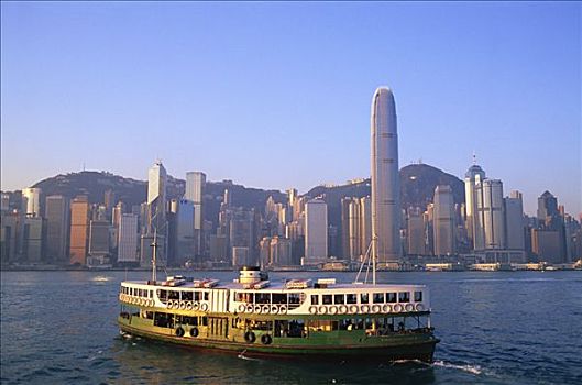 星,渡轮,城市天际线,香港,中国