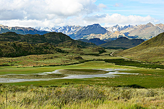 弯曲,溪流,正面,山景,恰卡布科,靠近,区域,智利,南美