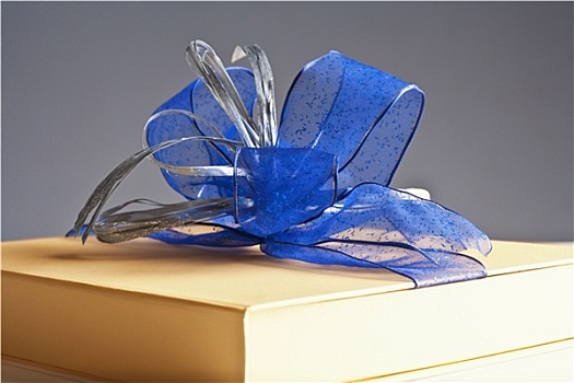 礼物,奢华,礼盒,装饰,蓝带,灰色背景