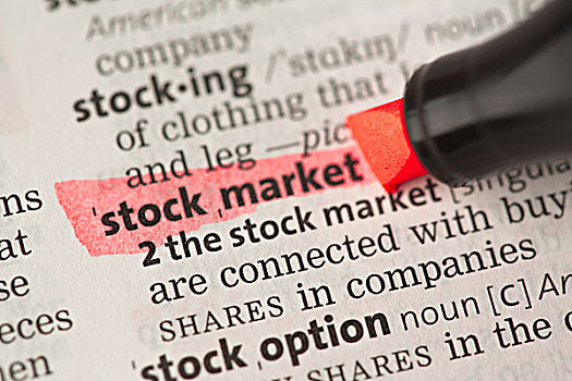 股票市场,定义,突显,红色,字典