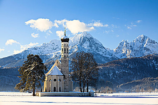 教堂,阿尔卑斯山,巴伐利亚,德国