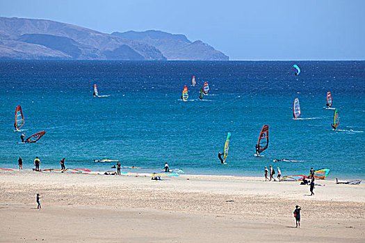 帆板,青绿色,水,干盐湖,海滩,索塔文托,富埃特文图拉岛,加纳利群岛,西班牙,欧洲