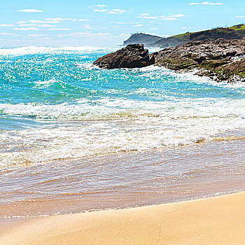 澳大利亚,弗雷泽岛,海滩,靠近,石头,波浪,海洋