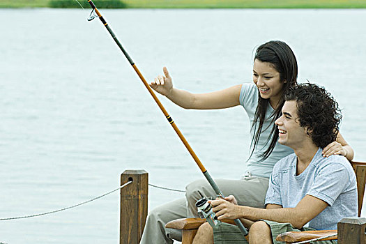 情侣,钓鱼,码头