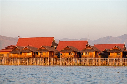 漂浮,乡村,房子,茵莱湖,缅甸