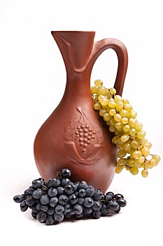 传统,粘土,罐,葡萄酒,束,葡萄