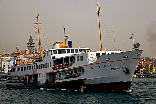 中东,土耳其,城市,伊斯坦布尔,渡轮,乘客,穿过,博斯普鲁斯海峡