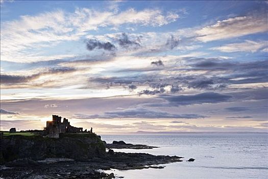 日落,后面,城堡,东洛锡安,苏格兰