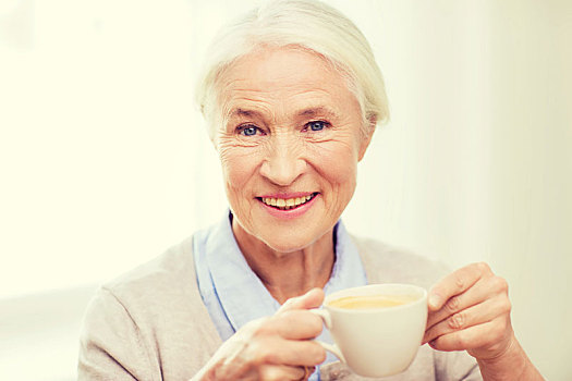 高兴,老年,女人,咖啡杯