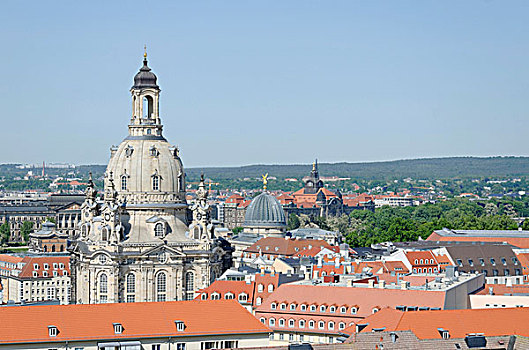风景,圣母教堂,圣母大教堂,塔,圣十字架教堂,德累斯顿,佛罗伦萨,萨克森,德国,欧洲