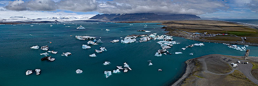全景,冰山,水中,阴天,冰岛