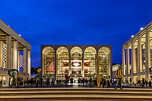 城市,剧院,林肯表演艺术中心,夜晚,曼哈顿,纽约,美国