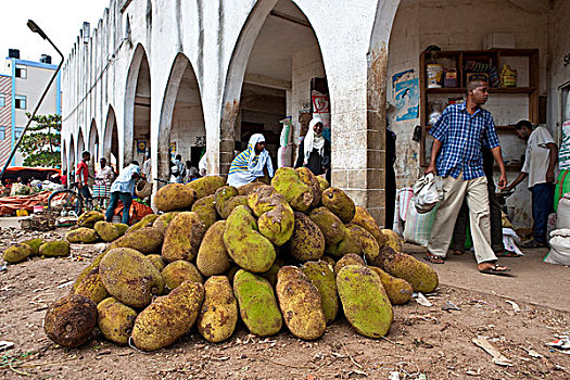木菠萝,水果,市场,桑给巴尔岛,城镇,坦桑尼亚,非洲