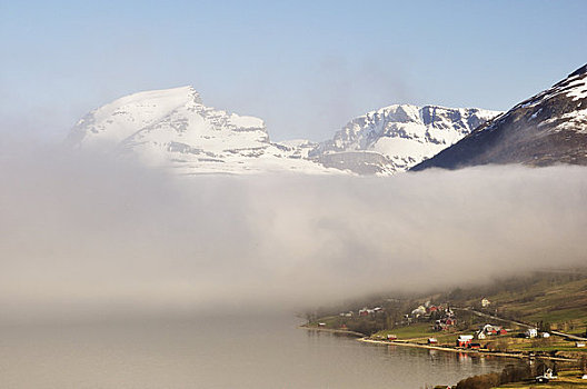 山峦,薄雾,挪威