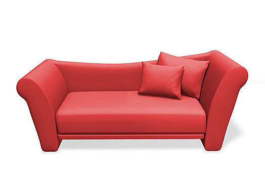 红色,沙发,两个,枕头,插画