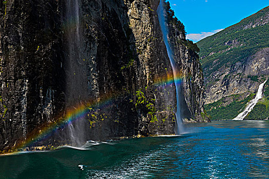 瀑布,左边,姐妹,右边,求婚者,世界遗产,挪威,欧洲