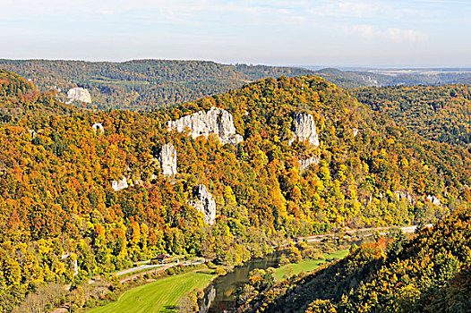 风景,石头,上方,多瑙河,山谷,秋天,植被,锡格马林根,地区,巴登符腾堡,德国,欧洲