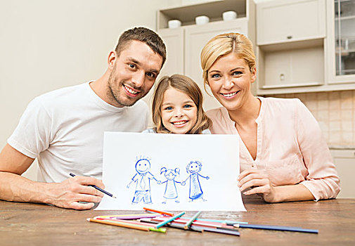 家庭,孩子,高兴,人,概念,幸福之家,绘画,在家