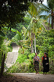 两个女人,走,途中,印度尼西亚
