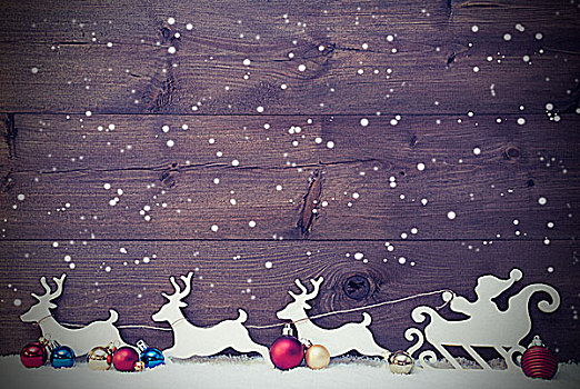 圣诞老人,雪撬,驯鹿,雪,旧式,风格,雪花