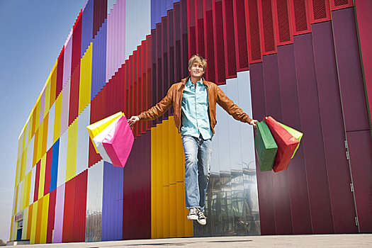 跳跃,彩色,购物袋