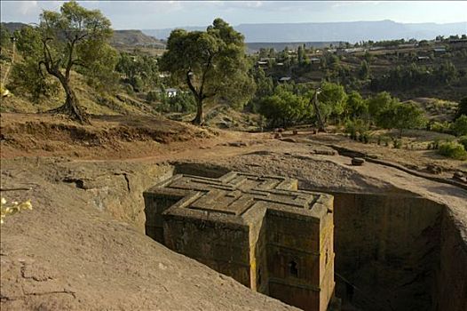 凿岩,教堂,风景,拉里贝拉,埃塞俄比亚,非洲